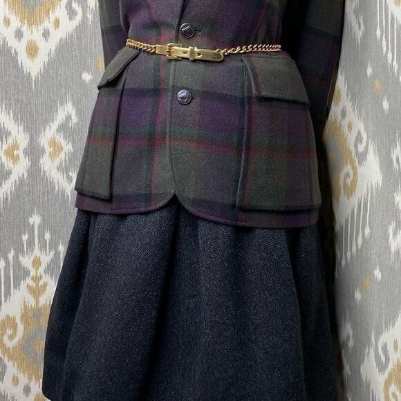 Ralph Lauren Charcoal Grey Camelhair Wool Blend Herringbone Tweed Pouf Skirt - Picture 1 of 16